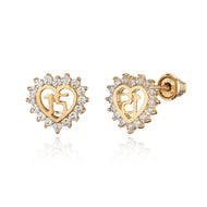 14k Yellow Gold Quinceanera CZ Children Screwback Baby Girls Earrings