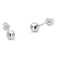 925 Sterling Silver Rhodium Plated 3-6mm Plain Ball Screwback Baby Girl Earrings