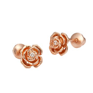 Rose Gold Tone Rose CZ Screwback Baby Girls Earrings with Sterling Silver Post