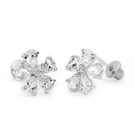 925 Sterling Silver Rhodium Plated Flower CZ Screwback Baby Girls Earrings