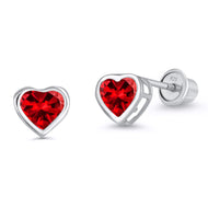 925 Sterling Silver Rhodium Plated 4mm Heart CZ Screwback Baby Girls Earrings