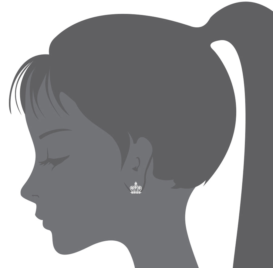 925 Sterling Silver Rhodium Plated Crown CZ Screwback Baby Girls Earrings