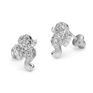 925 Sterling Silver Rhodium Plated Sea Horse CZ Screwback Baby Girls Earrings
