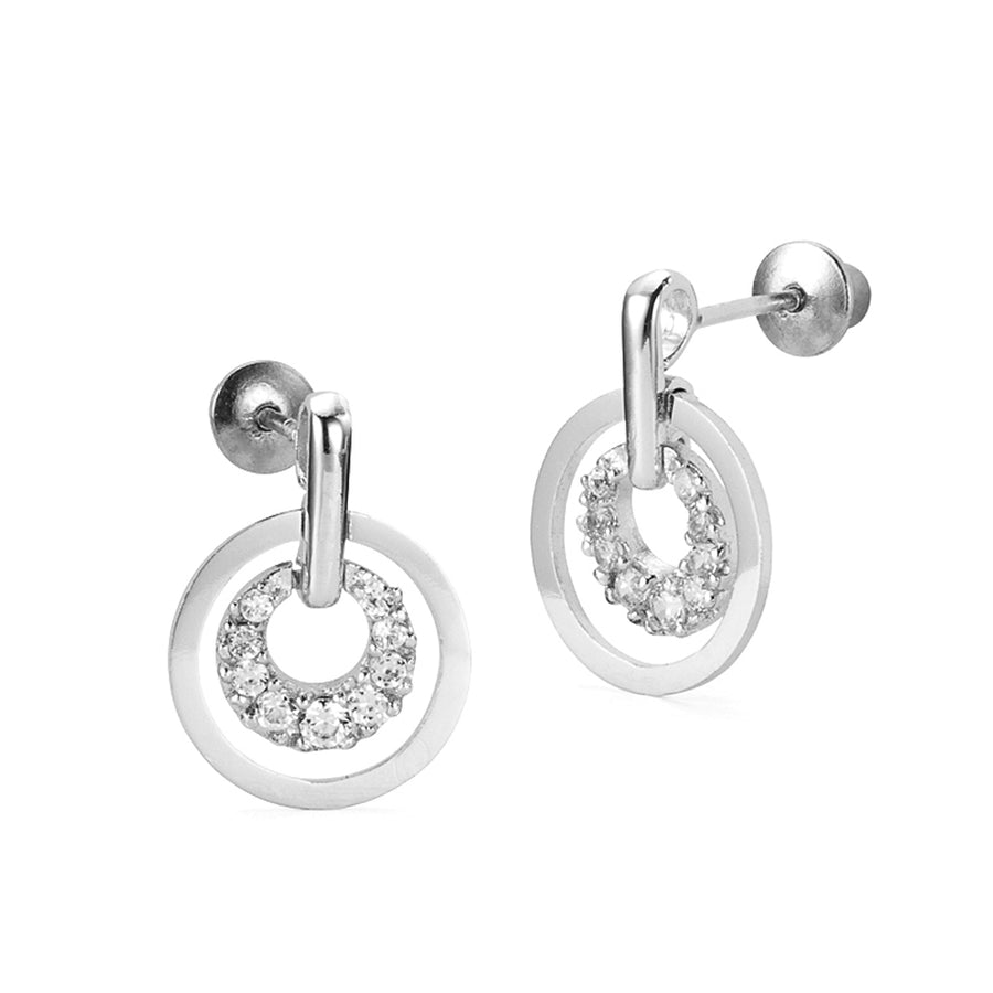 925 Sterling Silver Rhodium Plated Dangling CZ Screwback Baby Girls Earrings