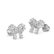 925 Sterling Silver Rhodium Plated Ribbon CZ Screwback Baby Girls Earrings
