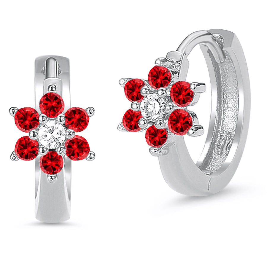 925 Sterling Silver Rhodium Plated Flower CZ Baby Hoop Huggie Baby Girl Earrings