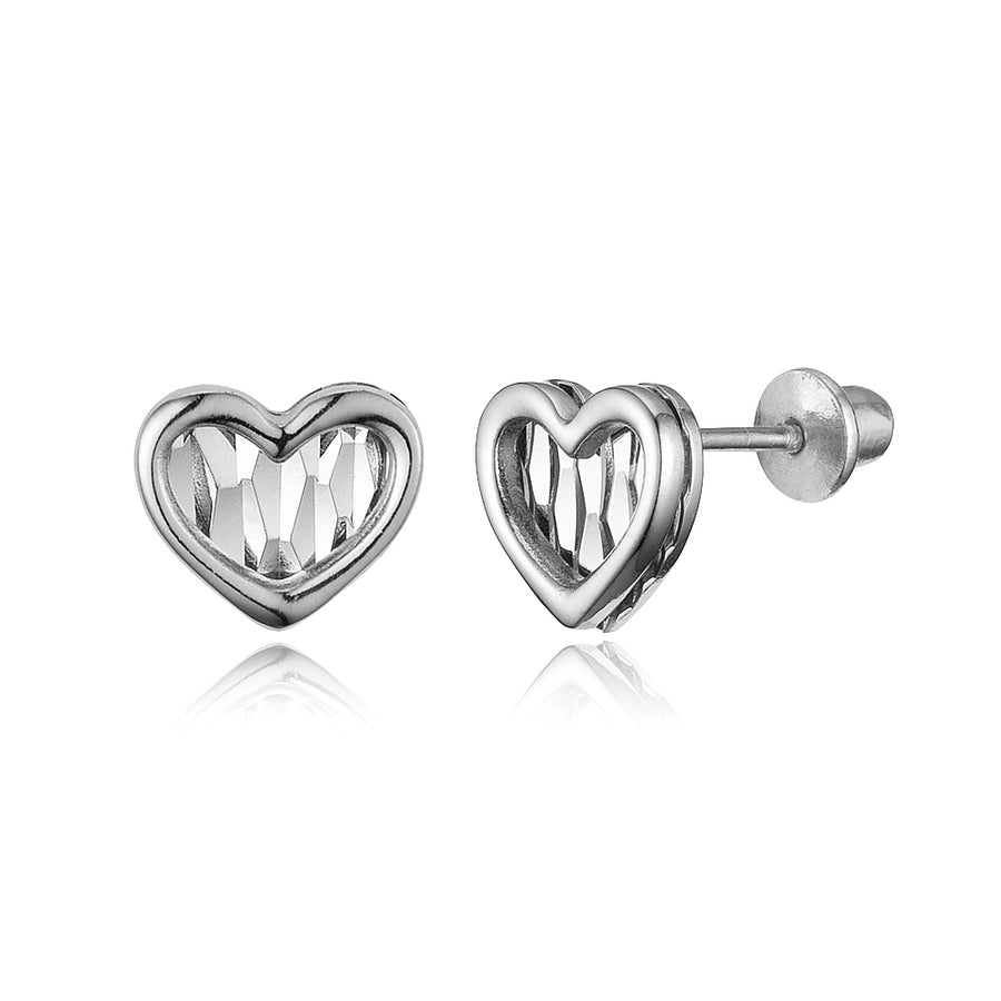 925 Sterling Silver Rhodium Plated Plain Heart Screwback Baby Girls Earrings