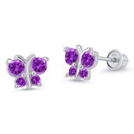 925 Sterling Silver Rhodium Plated Butterfly CZ Screwback Baby Girls Earrings