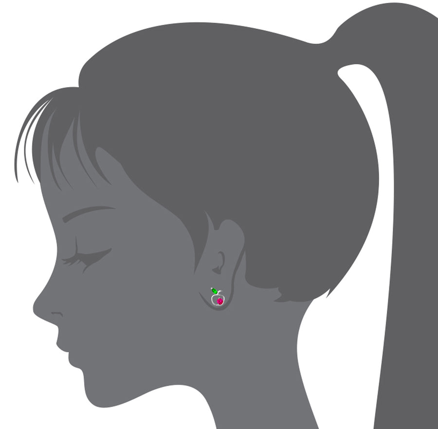 925 Sterling Silver Rhodium Plated Apple CZ Screwback Baby Girls Earrings