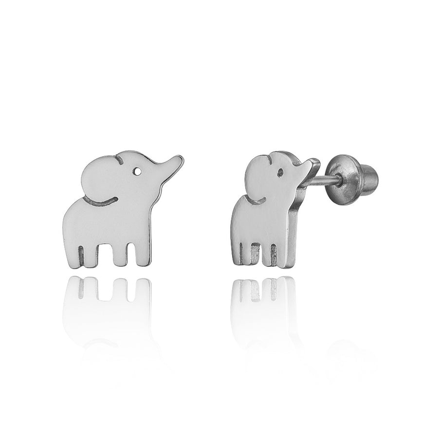 925 Sterling Silver Rhodium Plated Baby Elephant Screwback Baby Girls Earrings