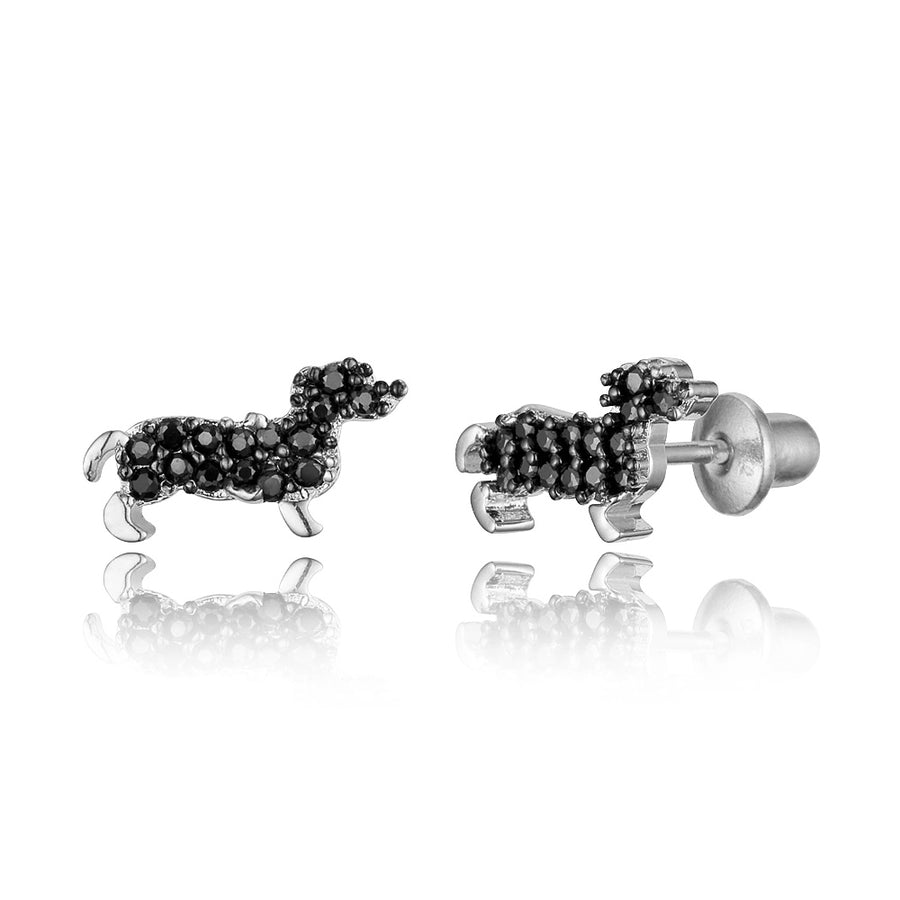 925 Sterling Silver Rhodium Plated Puppy CZ Screwback Baby Girls Earrings