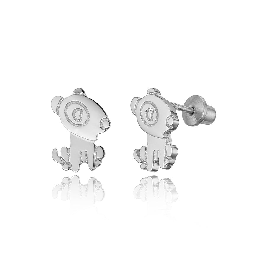 925 Sterling Silver Rhodium Plated Puppy Screwback Baby Girls Earrings