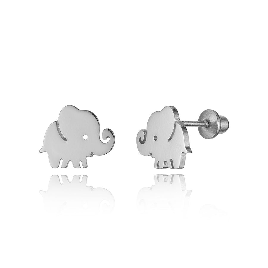 925 Sterling Silver Rhodium Plated Elephant CZ Screwback Baby Girls Earrings