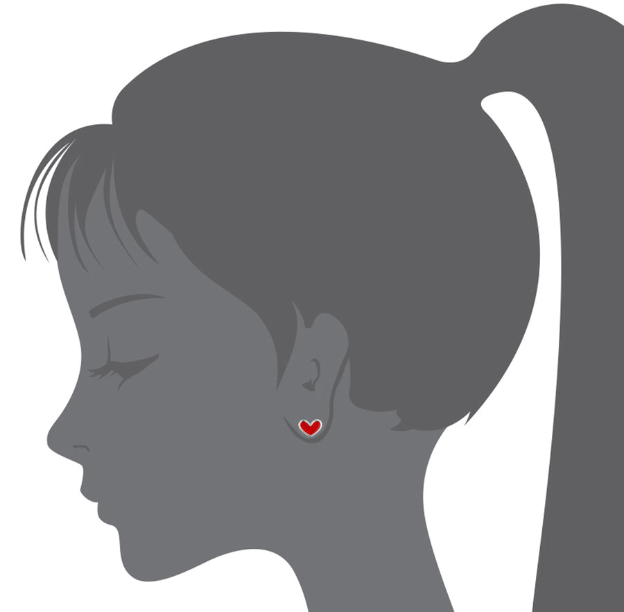 925 Sterling Silver Rhodium Plated Enamel Red Heart Screwback Baby Girl Earrings