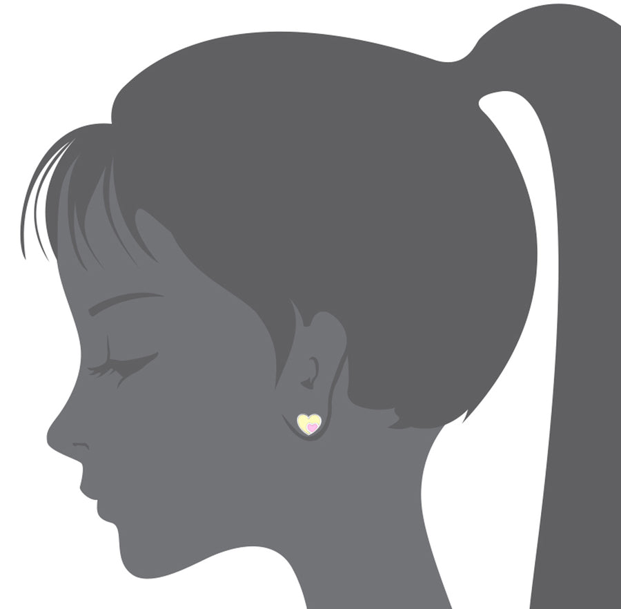 925 Sterling Silver Rhodium Plated Enamel Heart Screwback Baby Girls Earrings