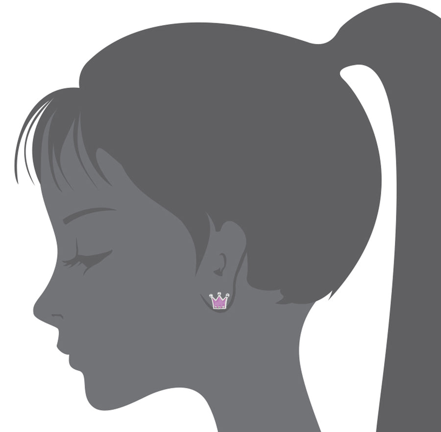 925 Sterling Silver Rhodium Plated Enamel Crown Screwback Baby Girls Earrings