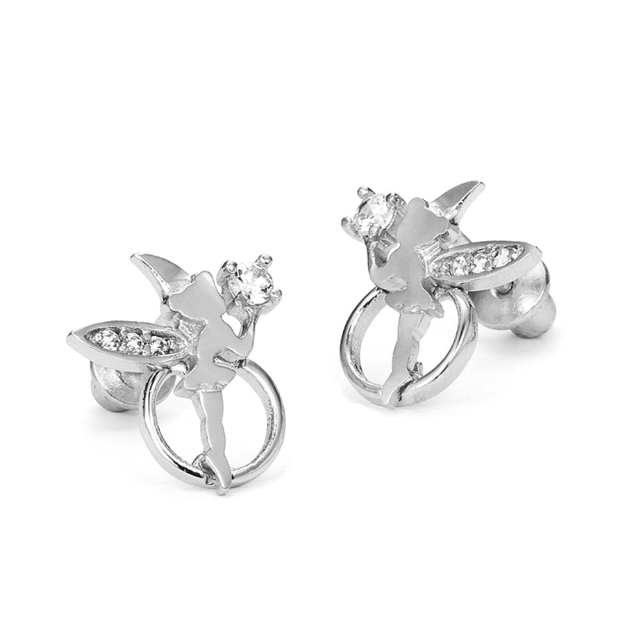 925 Sterling Silver Rhodium Plated Fairy CZ Screwback Baby Girls Earrings