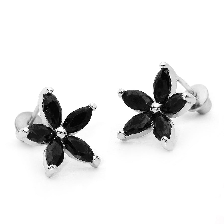 925 Sterling Silver Rhodium Plated Flower CZ Screwback Baby Girls Earrings