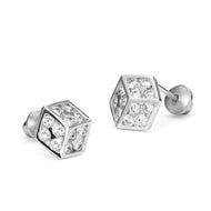 925 Sterling Silver Rhodium Plated Dice CZ Screwback Baby Girls Earrings