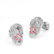 925 Sterling Silver Rhodium Plated Sandal CZ Screwback Baby Girls Earrings