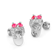 925 Sterling Silver Rhodium Plated Sandal CZ Screwback Baby Girls Earrings