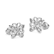 925 Sterling Silver Rhodium Plated Butterfly CZ Screwback Baby Girls Earrings