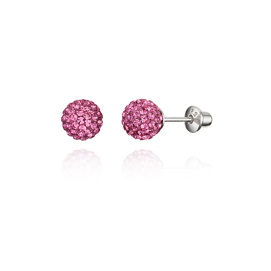 925 Sterling Silver Rhodium Plated 6mm Crystal Ball Screwback Baby Girl Earrings