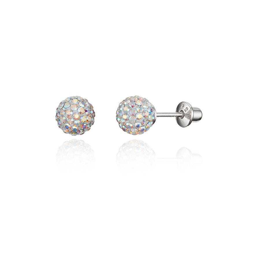 925 Sterling Silver Rhodium Plated 6mm Crystal Ball Screwback Baby Girl Earrings