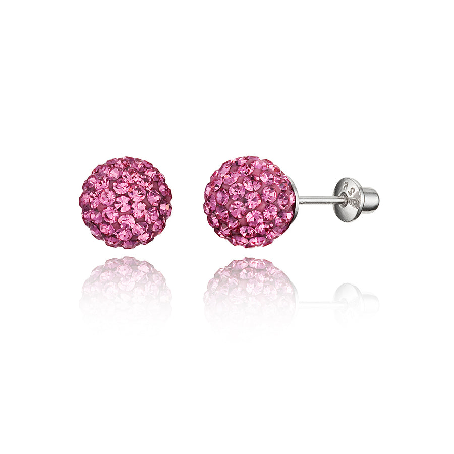 925 Sterling Silver Rhodium Plated 8mm Crystal Ball Screwback Baby Girl Earrings