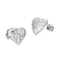 925 Sterling Silver Rhodium Plated Heart CZ Screwback Baby Girls Earrings