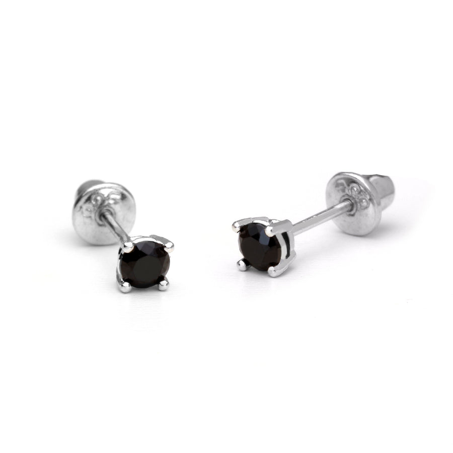 925 Sterling Silver Rhodium Plated 3-6mm Black CZ Screwback Baby Girls Earrings