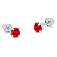 925 Sterling Silver Rhodium Plated 3mm Birth CZ Screwback Baby Girls Earrings