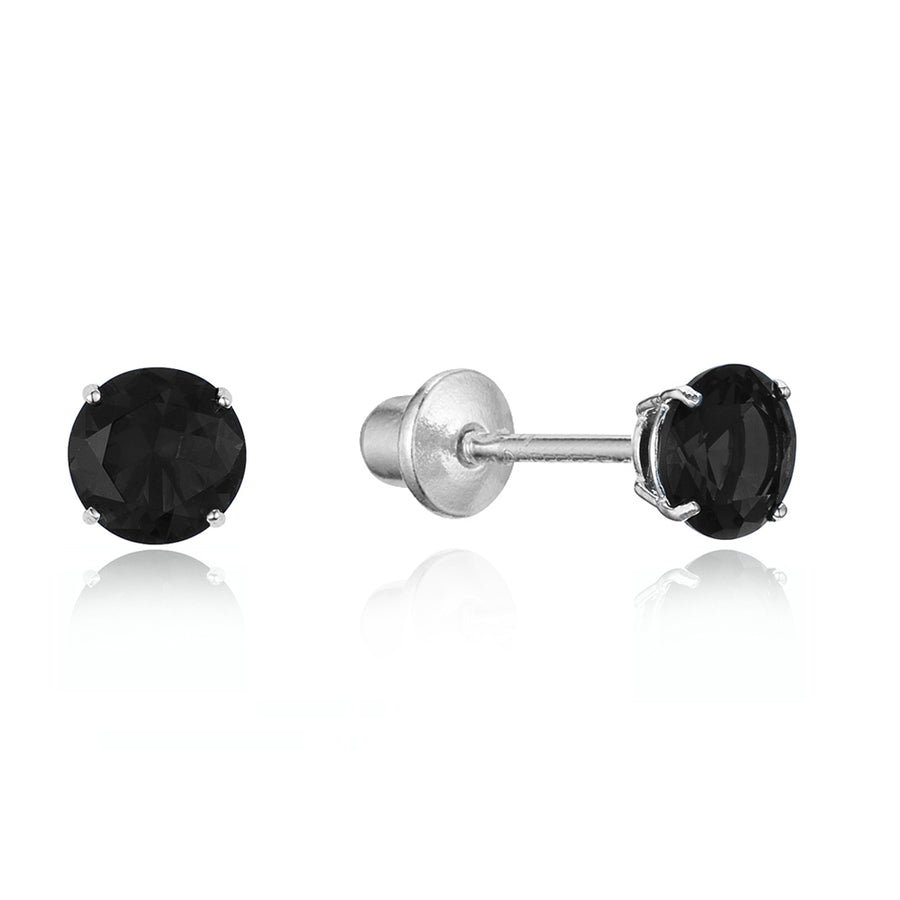 925 Sterling Silver Rhodium Plated 3-6mm Black CZ Screwback Baby Girls Earrings