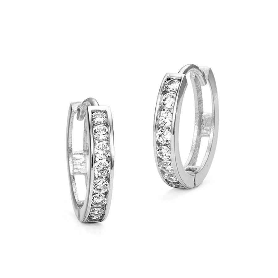 925 Sterling Silver Rhodium Plated 3mm x 16mm CZ Baby Girl Huggie Earrings