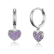 925 Sterling Silver Rhodium Plated Plain CZ Heart Baby Girl Hoop Huggie Earrings