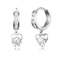 925 Sterling Silver Rhodium Plated Channel CZ Heart Baby Girl Huggie Earrings
