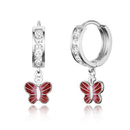 925 Sterling Silver Rhodium Plated Channel Butterly Baby Girl Huggie Earrings