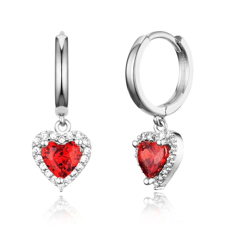 925 Sterling Silver Rhodium Plated Plain CZ Heart Baby Girl Hoop Huggie Earrings