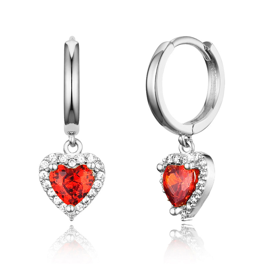 925 Sterling Silver Rhodium Plated Plain CZ Heart Baby Girl Hoop Huggie Earrings