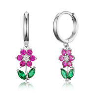 925 Sterling Silver Rhodium Plated Plain CZ Flower Baby Girl Hoop Huggy Earrings