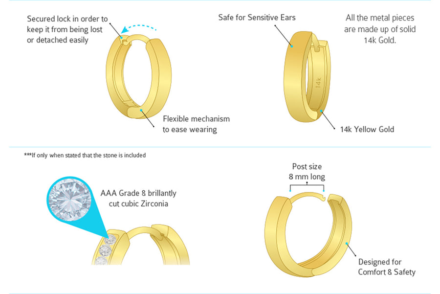 14k Yellow or White Gold Small Plain Hoop Huggie Children Baby Girls Earrings